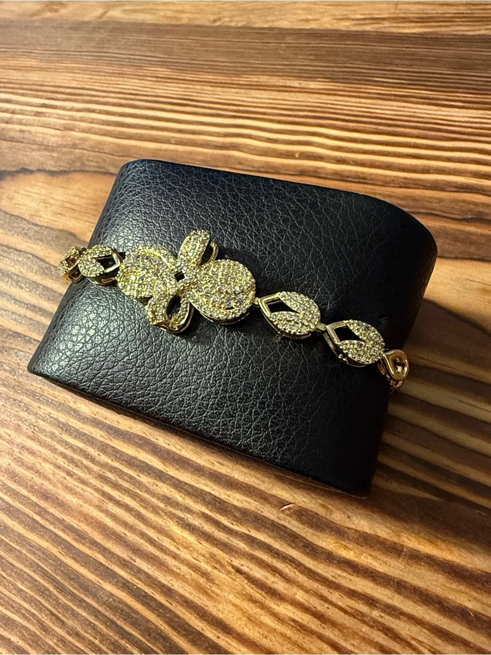 Gold Plated Crystal Floral Link Bracelet for Women